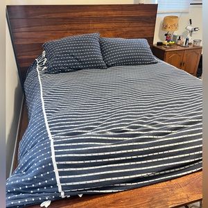 Anthropologie Queen Size Striped Polka Dot Reversible Duvet Cover